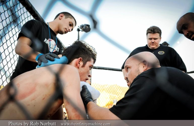 Braeden Kilpack between rounds during a MMA fight